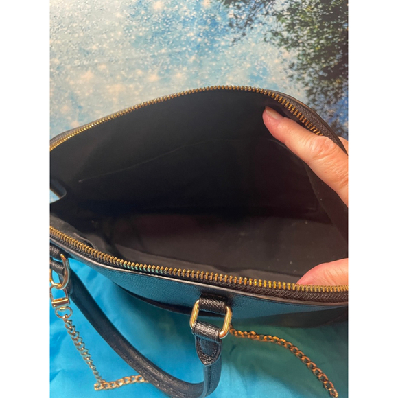Women's Coach Black / Gold Dome Satchel Crossbody Bag 24” Gold Chain EUC - Picture 13 of 16